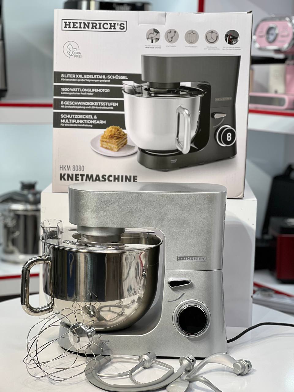 تصویر همزن هنریچ HKM 8080 با بدنه استیل و طراحی حرفه‌ای